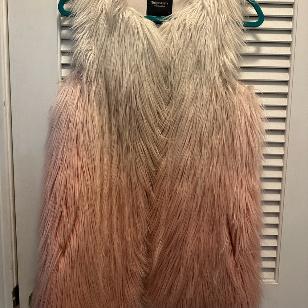 Faux Fur Vest in Ombre Pink and White.